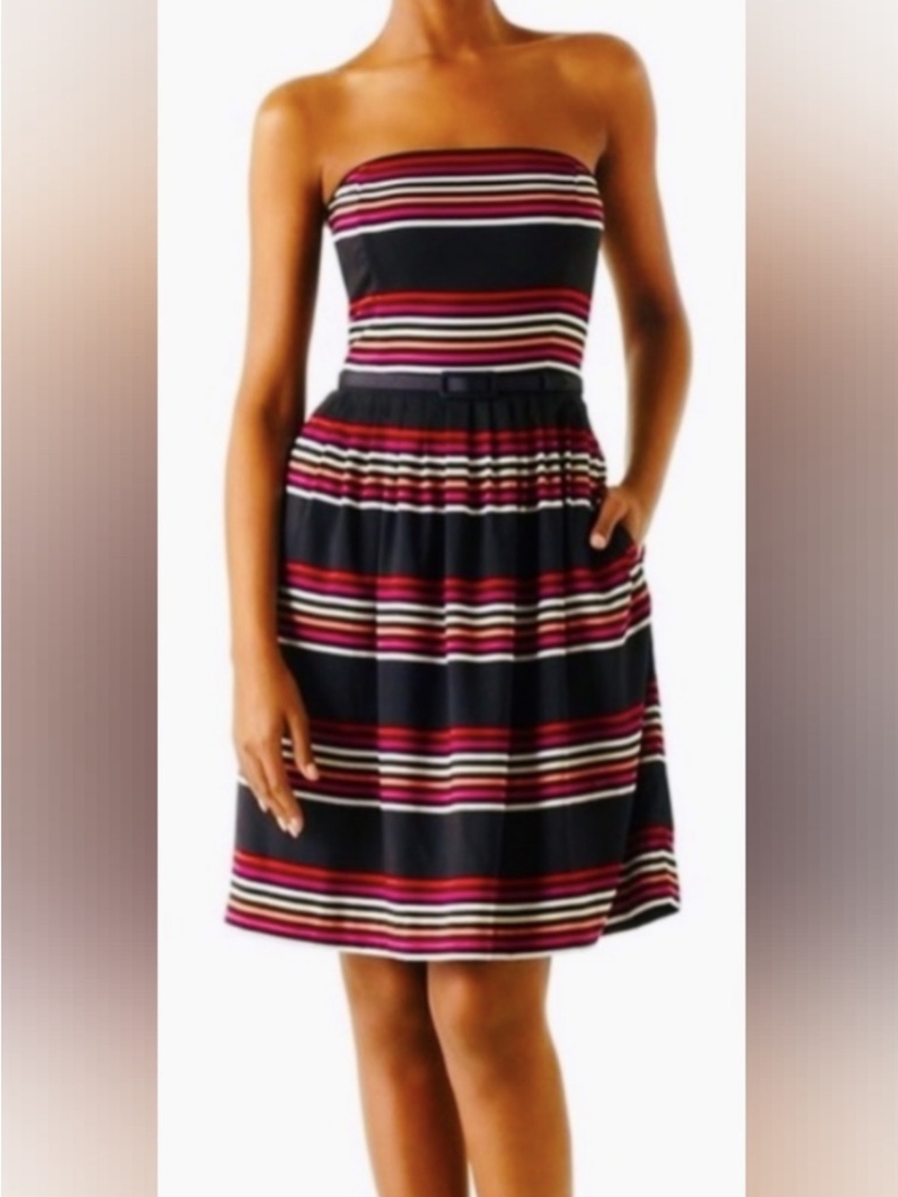 White House black market striped strapless dress